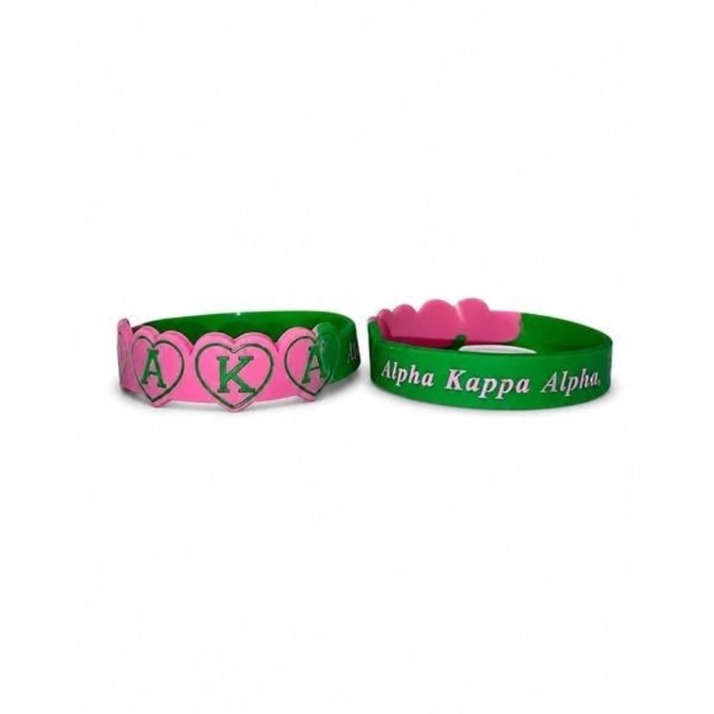 Alpha Kappa Alpha AKA Silicone Bracelet Set | Pink Green Sorority Wristbands